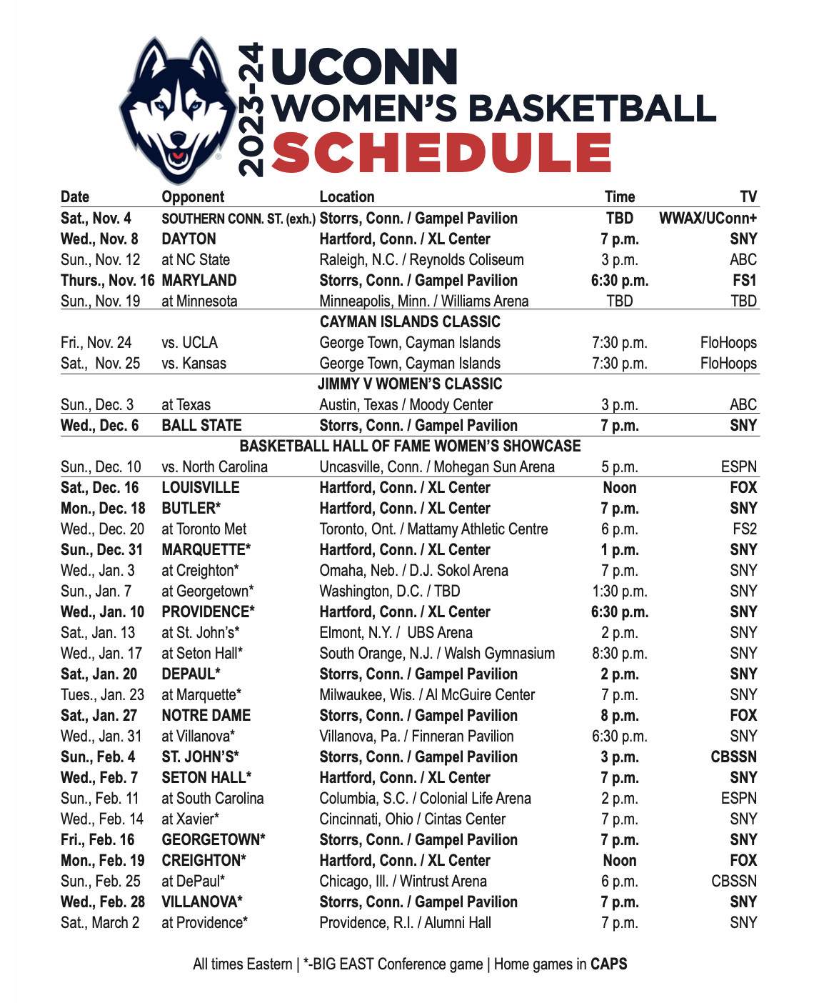 Uconn Womens Basketball Schedule