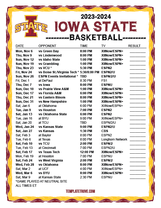 Iowa Basketball Schedule